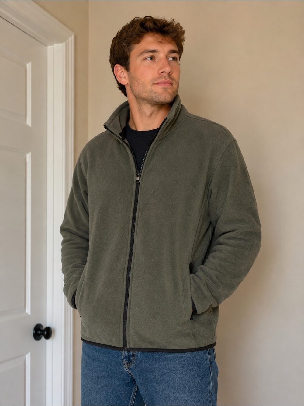 32 Degrees Gray Medium Weight Fleece Sherpa Lined Full-Zip Jacket
